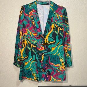 Women’s Multicolored Abstract Swirl Graphic Print Blazer Size XXL Artsy